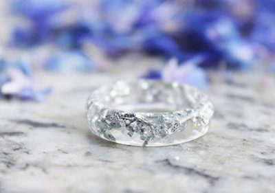Silver Flakes Resin Ring