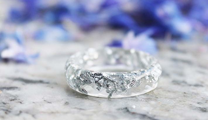 Silver Flakes Resin Ring